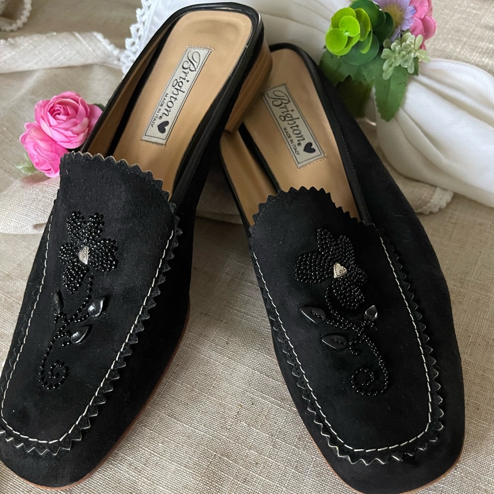 Brighton Mule Black Suede with beading size 11 M.  Beautiful condition.